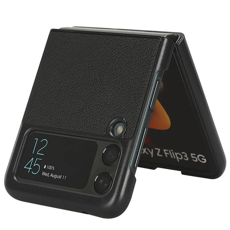 For Samsung Galaxy Z Flip3 5G Case PU Leather Card Holder Phone Back Cover - Black