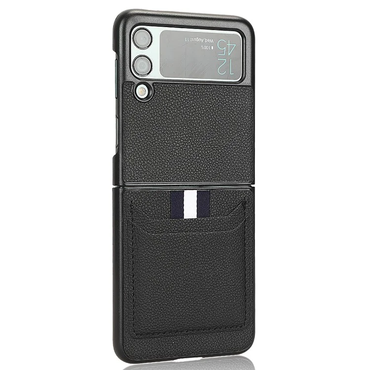 For Samsung Galaxy Z Flip3 5G Case PU Leather Card Holder Phone Back Cover - Black