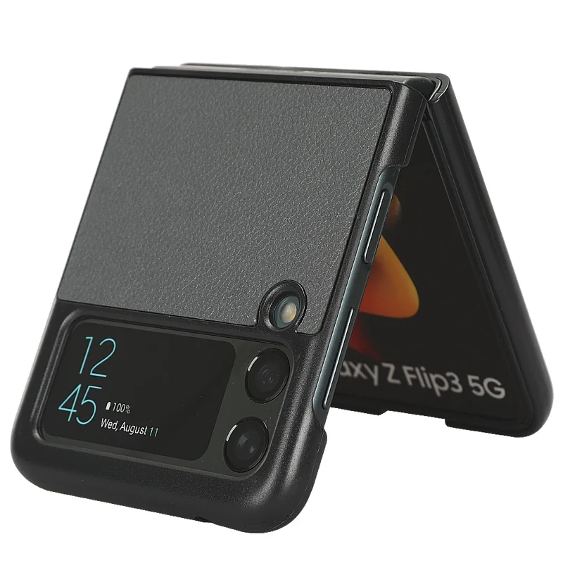 For Samsung Galaxy Z Flip3 5G Case PU Leather Card Holder Phone Back Cover - Grey