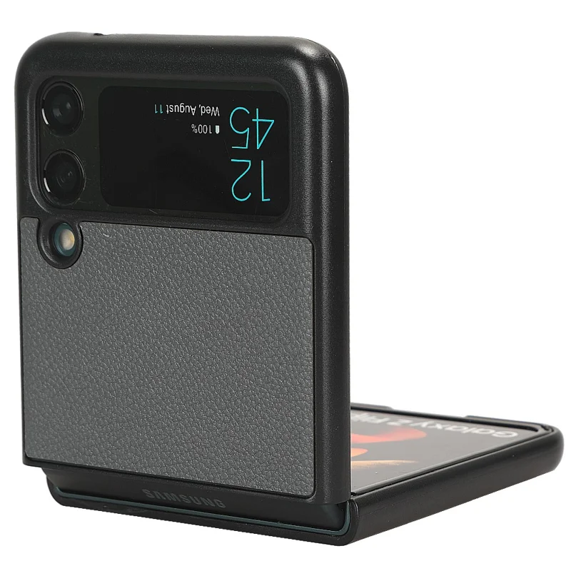 For Samsung Galaxy Z Flip3 5G Case PU Leather Card Holder Phone Back Cover - Grey