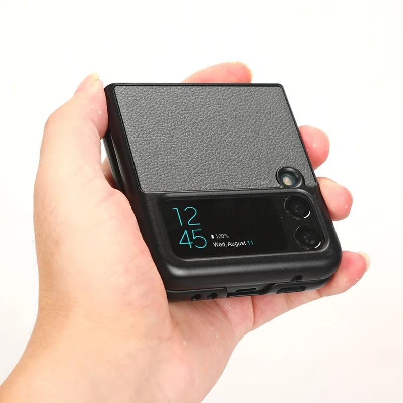 For Samsung Galaxy Z Flip3 5G Case PU Leather Card Holder Phone Back Cover - Grey