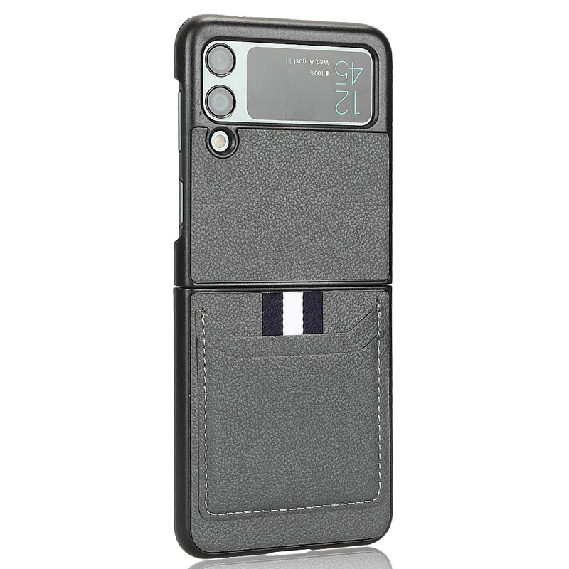 For Samsung Galaxy Z Flip3 5G Case PU Leather Card Holder Phone Back Cover - Grey