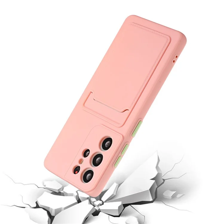 For Samsung Galaxy S24 Ultra TPU Case Card Slot Matte Phone Cover - Pink