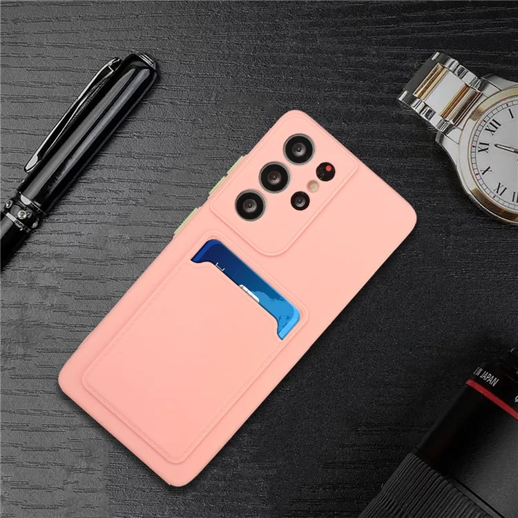 For Samsung Galaxy S24 Ultra TPU Case Card Slot Matte Phone Cover - Pink
