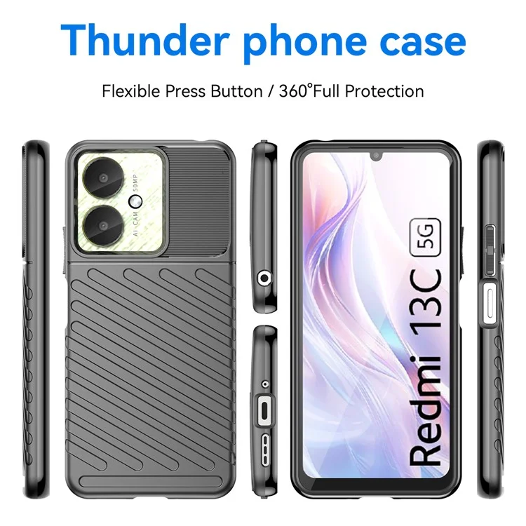 Thunder Series For Xiaomi Redmi 13C 4G / 5G / 13R 5G / Poco M6 5G / Poco C65 4G Case Soft TPU Phone Back Cover - Black