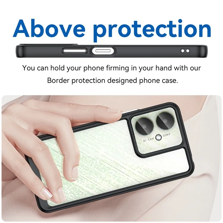 Per Xiaomi Redmi 13C 4G / 5G / 13R 5G / Poco M6 5G / Poco C65 4G Hybrid Case TPU+Acrylic Phone Back Cover - Nero