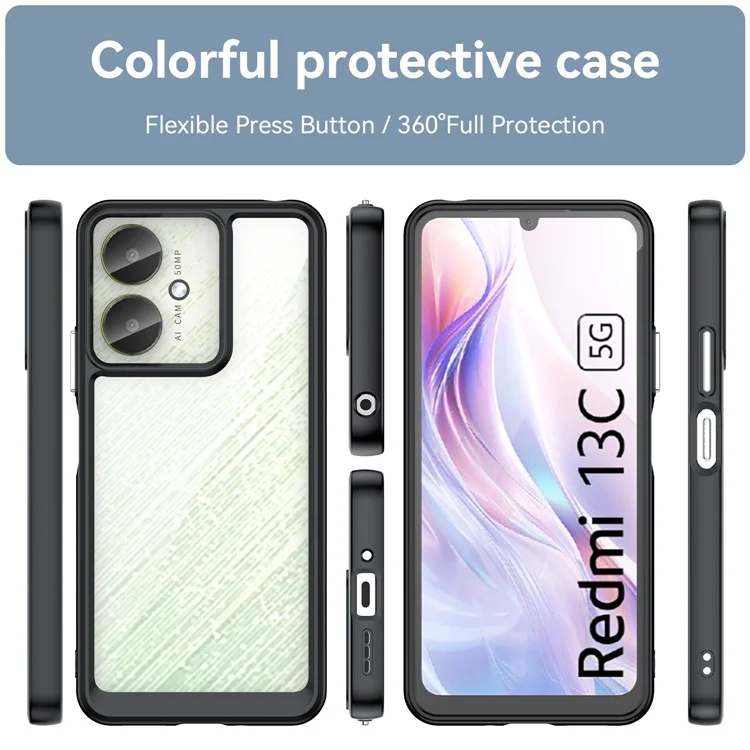 Per Xiaomi Redmi 13C 4G / 5G / 13R 5G / Poco M6 5G / Poco C65 4G Hybrid Case TPU+Acrylic Phone Back Cover - Nero