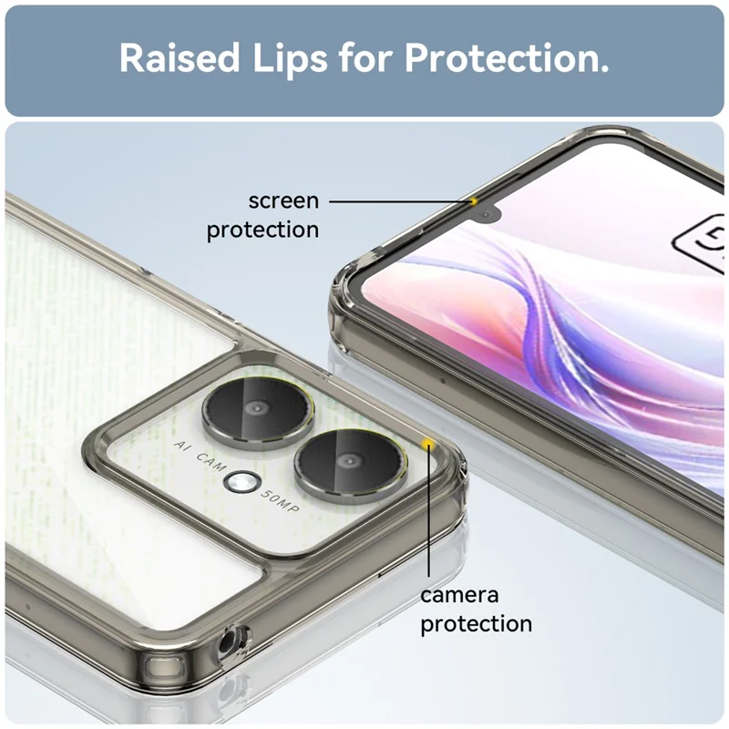 For Xiaomi Redmi 13C 4G / 5G / 13R 5G / Poco M6 5G / Poco C65 4G Hybrid Case TPU+Acrylic Phone Back Cover - Transparent Grey