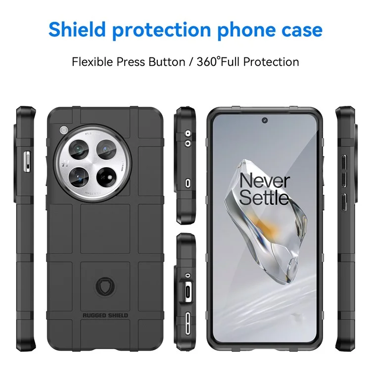 For OnePlus 12 5G Case Anti-Scratch Square Grid TPU Shell Phone Cover - Black