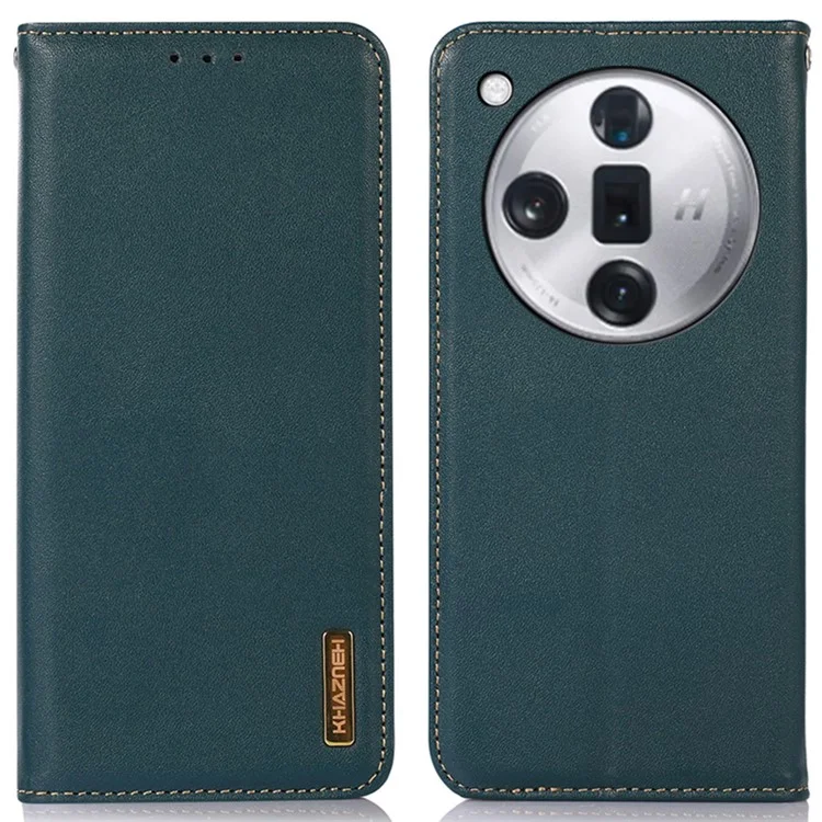 KHAZNEH per Oppo Find X7 5G Cover Vera Pelle di Mucca+TPU Custodia Portafoglio - Verde