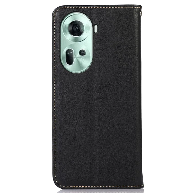 KHAZNEH Pour Oppo Reno11 5G (Global) Étui en cuir véritable de vache Nappa Texture Étui de téléphone Housse - Noir