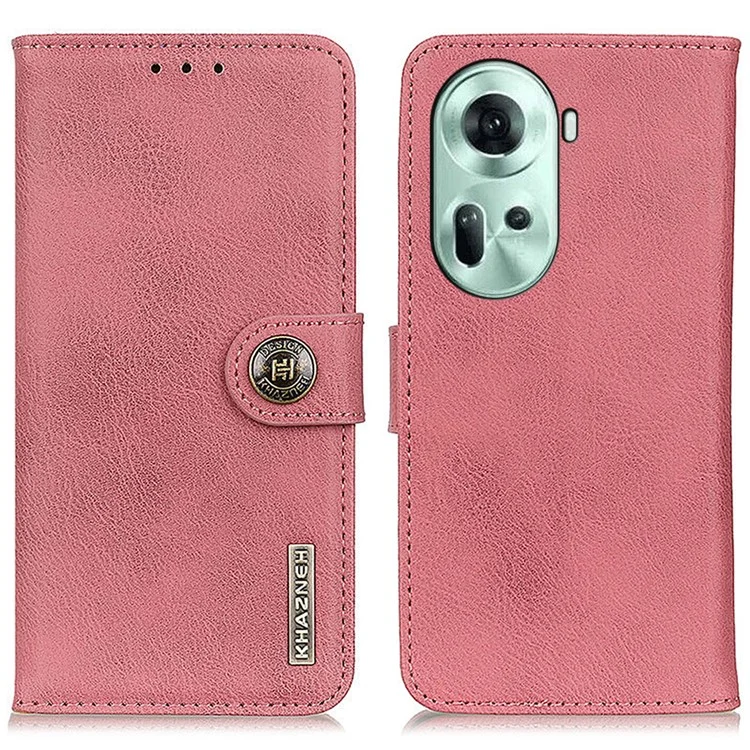 KHAZNEH For Oppo Reno11 5G (Global) Case Leather Phone Cover with Wallet Stand - Pink