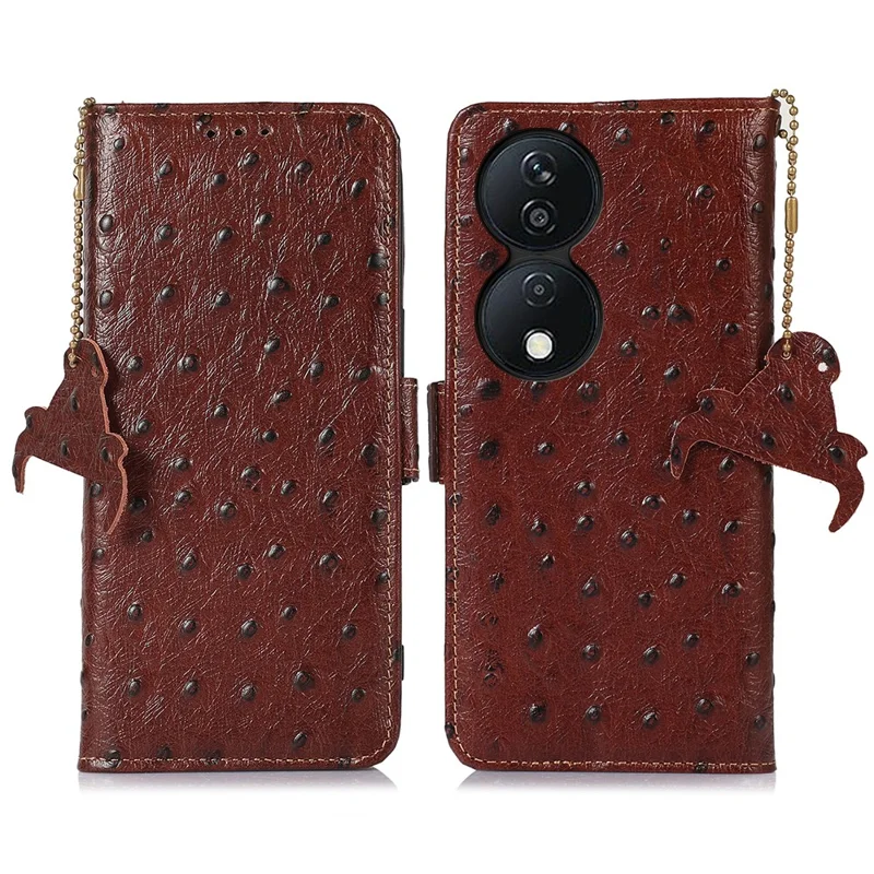 For Honor X7b 4G / 90 Smart Magnetic Case RFID Blocking Genuine Cow Leather Stand Cover - Coffee