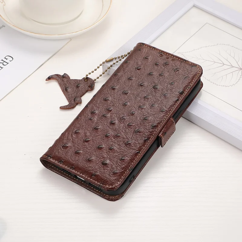 For Honor X7b 4G / 90 Smart Magnetic Case RFID Blocking Genuine Cow Leather Stand Cover - Coffee
