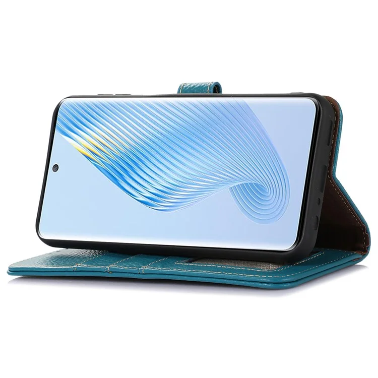 Pour Honor X7b 4G / 90 Smart Case Genuine Cow Leather RFID Blocking Cell Phone Cover - Bleu