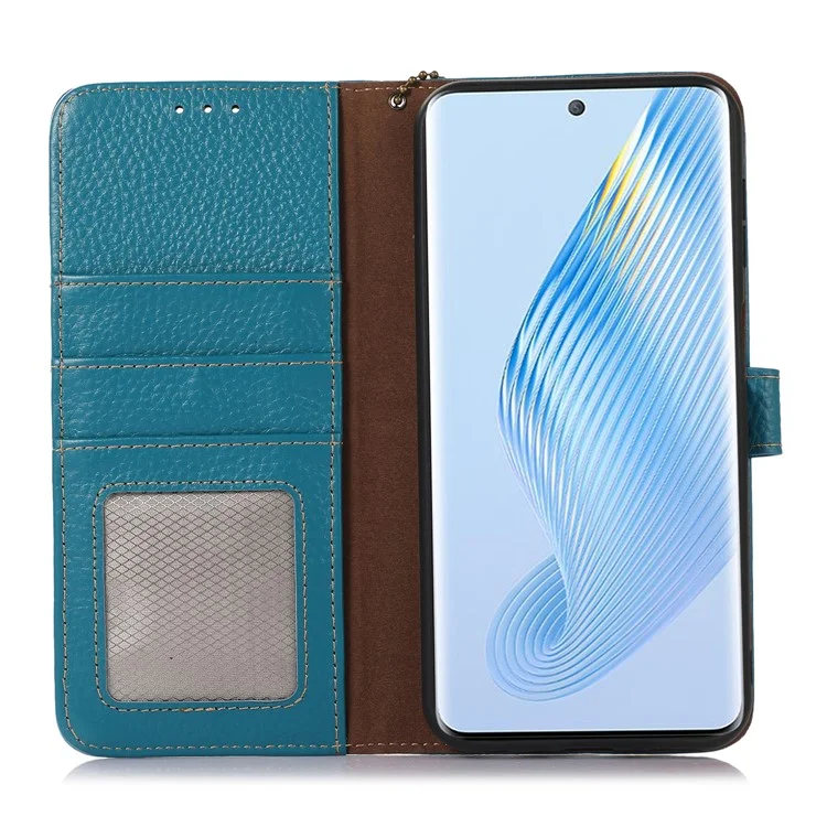Pour Honor X7b 4G / 90 Smart Case Genuine Cow Leather RFID Blocking Cell Phone Cover - Bleu
