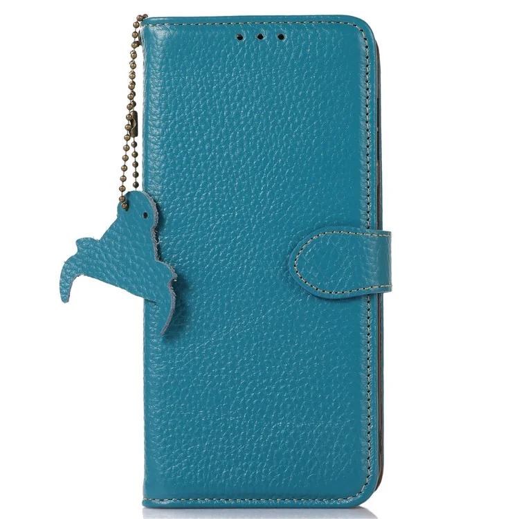 Pour Honor X7b 4G / 90 Smart Case Genuine Cow Leather RFID Blocking Cell Phone Cover - Bleu