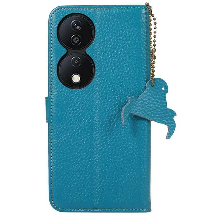Pour Honor X7b 4G / 90 Smart Case Genuine Cow Leather RFID Blocking Cell Phone Cover - Bleu