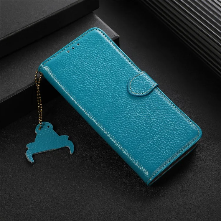 Pour Honor X7b 4G / 90 Smart Case Genuine Cow Leather RFID Blocking Cell Phone Cover - Bleu