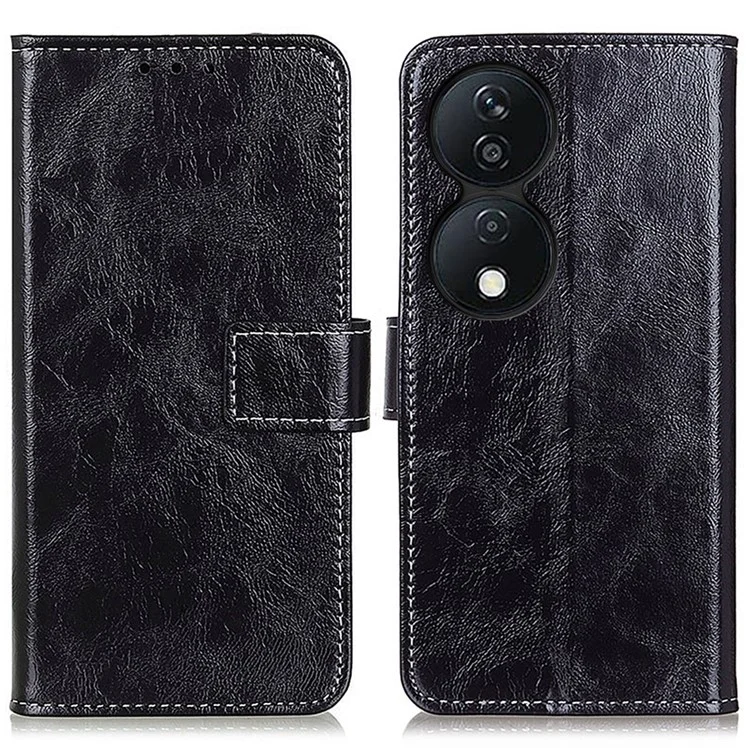 For Honor X7b 4G / 90 Smart Wallet Case Retro Crazy Horse Texture Smart Phone Cover - Black