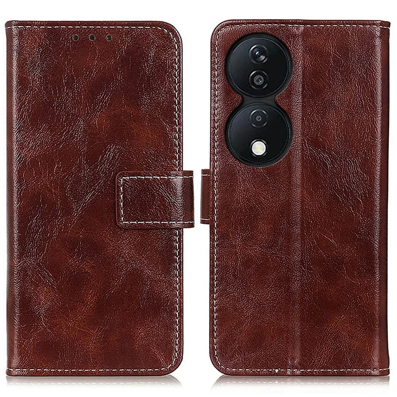 For Honor X7b 4G / 90 Smart Wallet Case Retro Crazy Horse Texture Smart Phone Cover - Brown