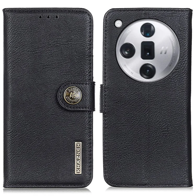 KHAZNEH For Oppo Find X7 5G Case Cowhide Texture Wallet Leather Flip Phone Cover - Black