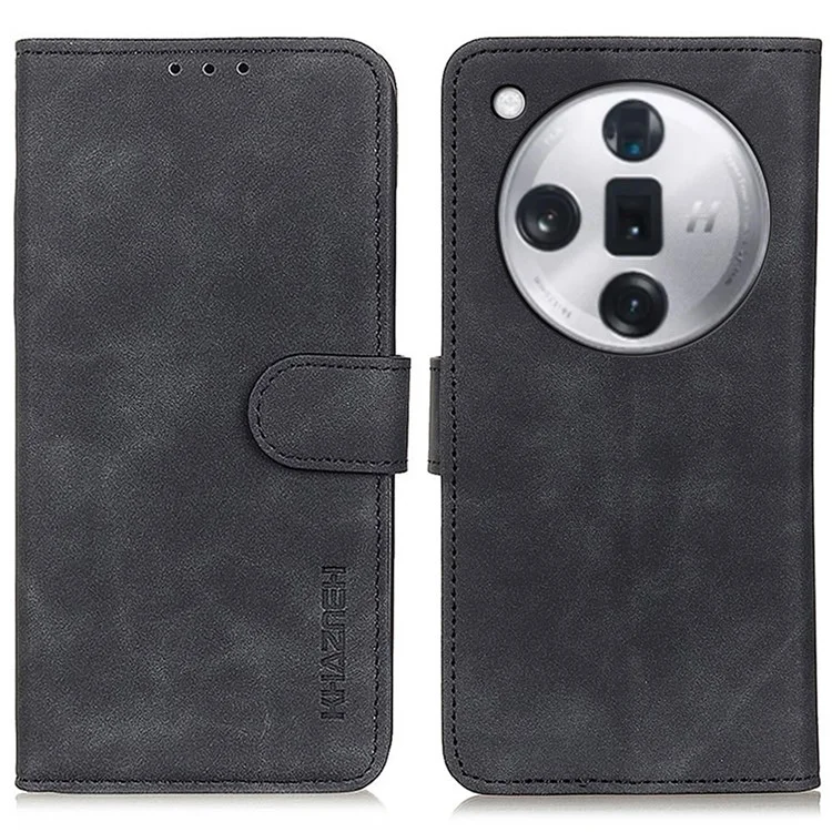 KHAZNEH For Oppo Find X7 Pro / Find X7 Ultra Leather Case Retro Phone Cover with Wallet - Black