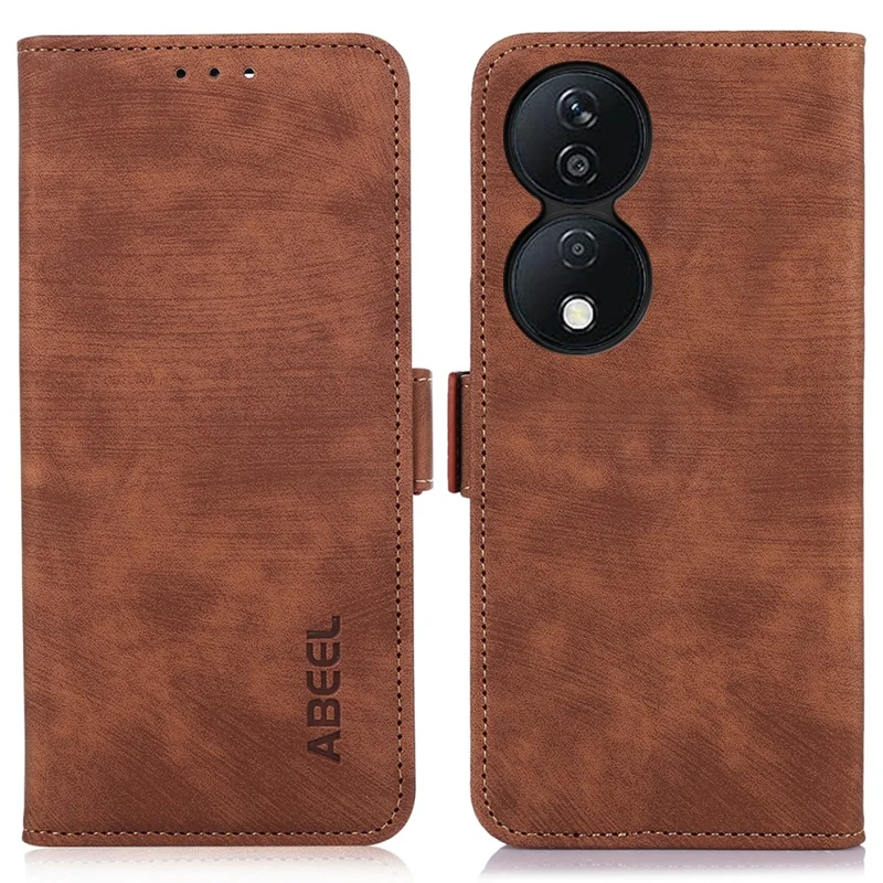 ABEEL For Honor X7b 4G / 90 Smart Leather Phone Case Side Magnetic Clasp Wallet Cover - Brown