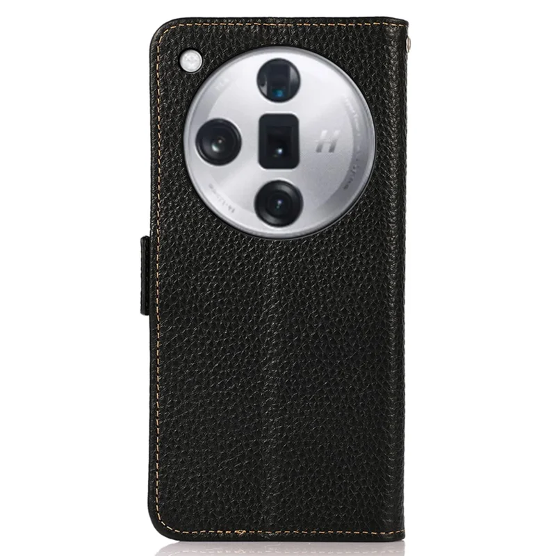 KHAZNEH Für Oppo Find X7 5G Case Genuine Cow Leather+TPU Litchi Texture Phone Cover - Schwarz