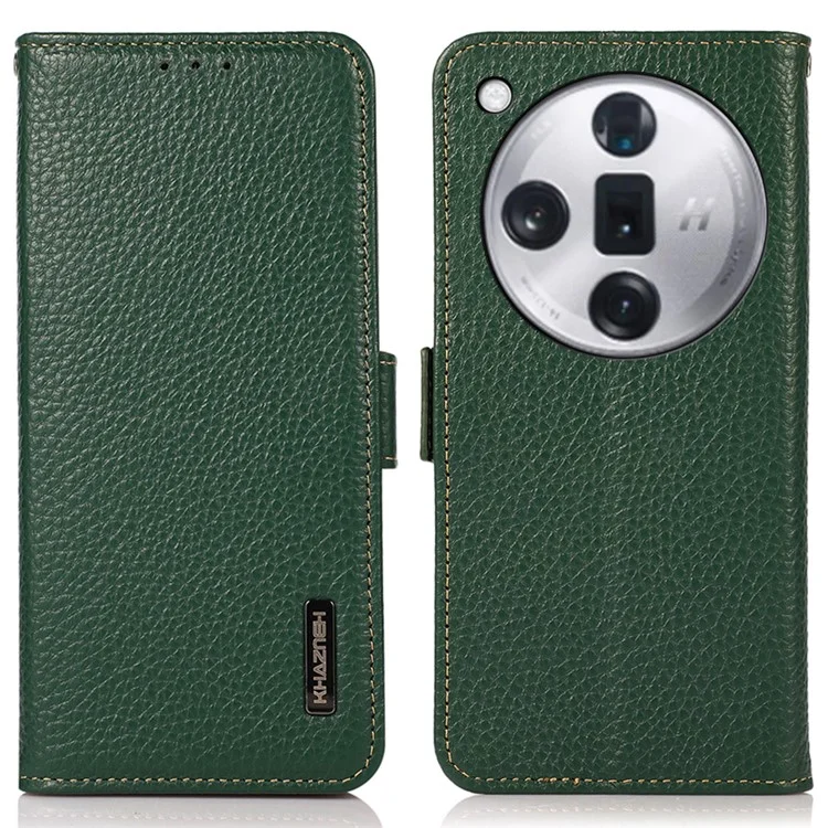 KHAZNEH Per Oppo Find X7 5G Case Genuine Pelle di Mucca + TPU Texture Litchi Custodia per Telefono - Verde