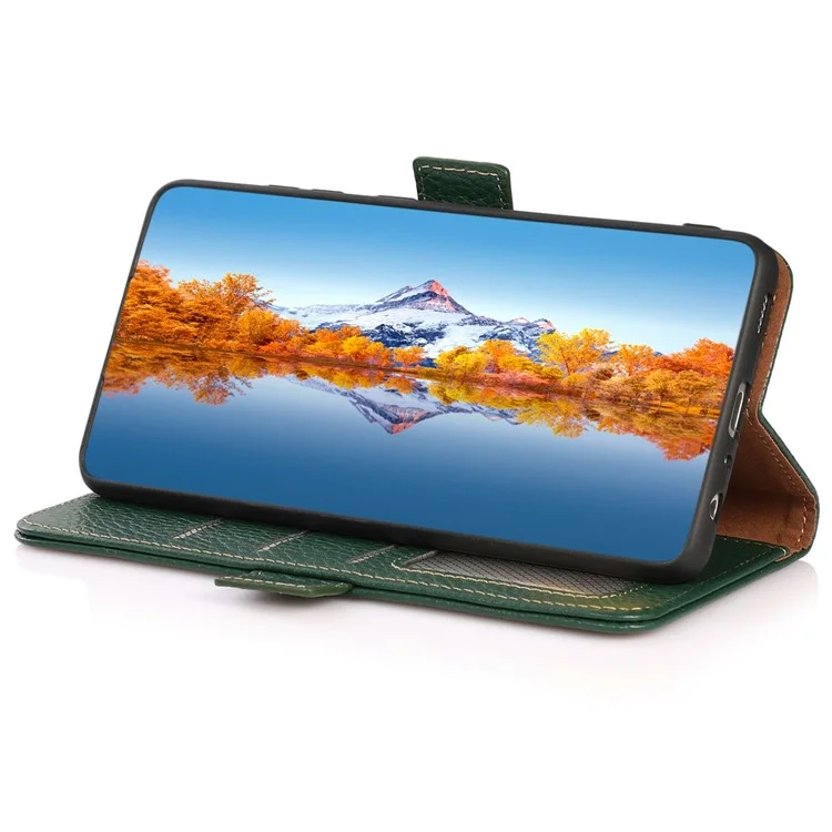 KHAZNEH Per Oppo Find X7 5G Case Genuine Pelle di Mucca + TPU Texture Litchi Custodia per Telefono - Verde