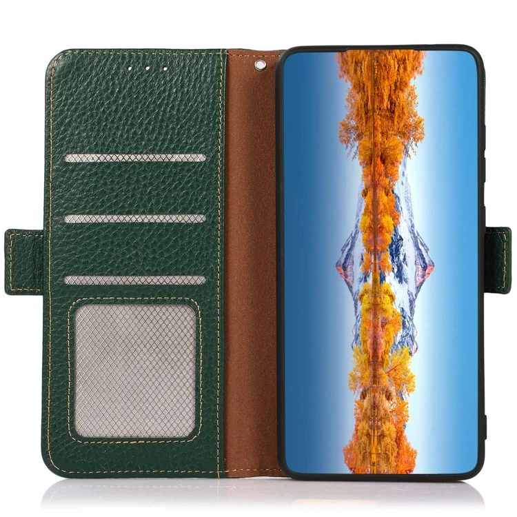 KHAZNEH Per Oppo Find X7 5G Case Genuine Pelle di Mucca + TPU Texture Litchi Custodia per Telefono - Verde