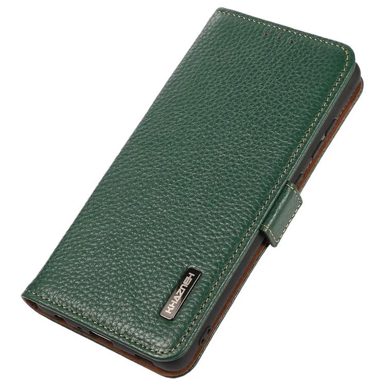 KHAZNEH Per Oppo Find X7 5G Case Genuine Pelle di Mucca + TPU Texture Litchi Custodia per Telefono - Verde