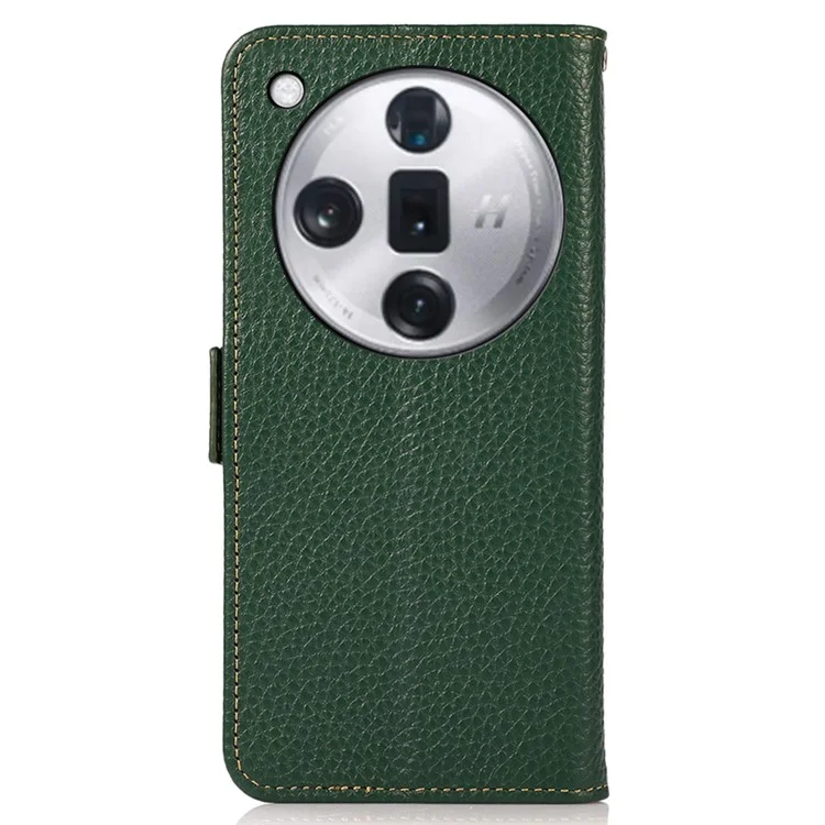 KHAZNEH Per Oppo Find X7 5G Case Genuine Pelle di Mucca + TPU Texture Litchi Custodia per Telefono - Verde