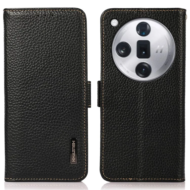 KHAZNEH For Oppo Find X7 Ultra / Find X7 Pro Case Genuine Cow Leather Scratch-proof Phone Cover - Black