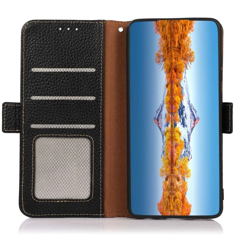 KHAZNEH For Oppo Find X7 Ultra / Find X7 Pro Case Genuine Cow Leather Scratch-proof Phone Cover - Black
