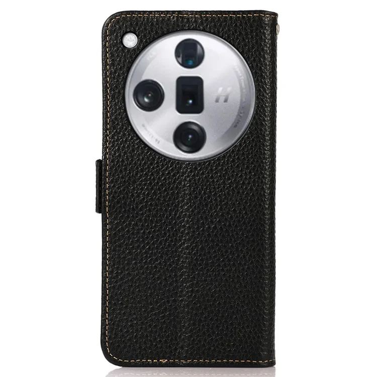 KHAZNEH For Oppo Find X7 Ultra / Find X7 Pro Case Genuine Cow Leather Scratch-proof Phone Cover - Black