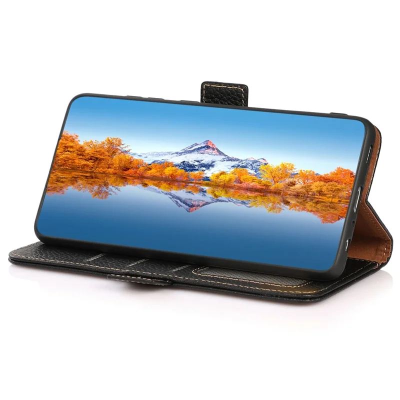 KHAZNEH For Oppo Reno11 5G (Global) Magnetic Case RFID Blocking Litchi Texture Phone Cover - Black