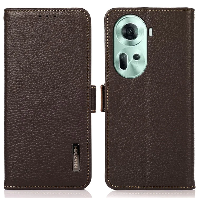 KHAZNEH Pour Oppo Reno11 5G (Global) Étui magnétique RFID Blocking Litchi Texture Coque de téléphone - Marron