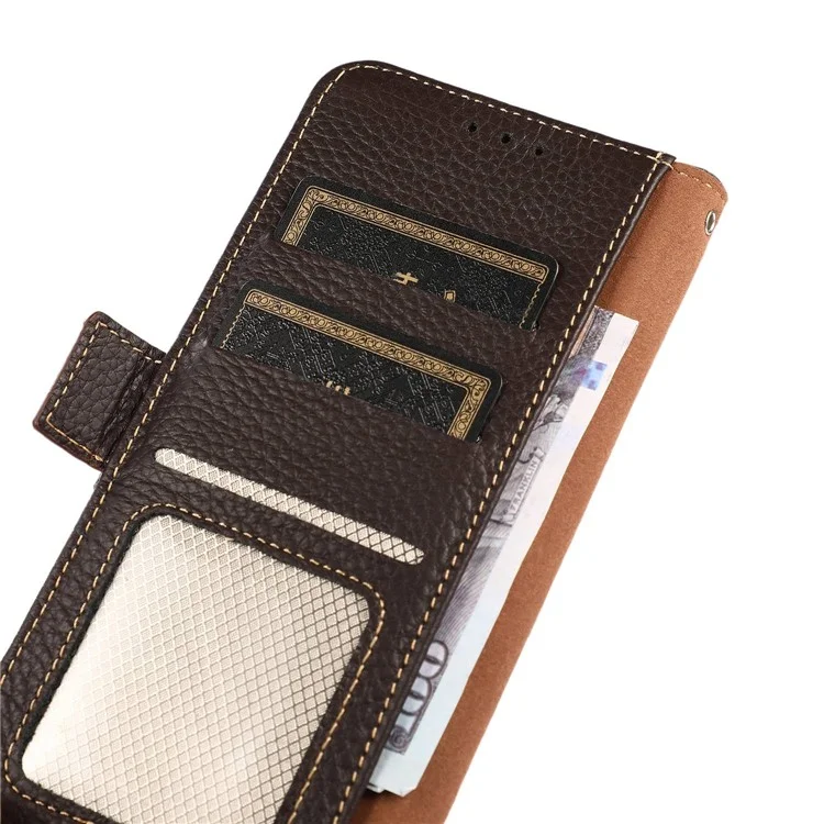 KHAZNEH Pour Oppo Reno11 5G (Global) Étui magnétique RFID Blocking Litchi Texture Coque de téléphone - Marron