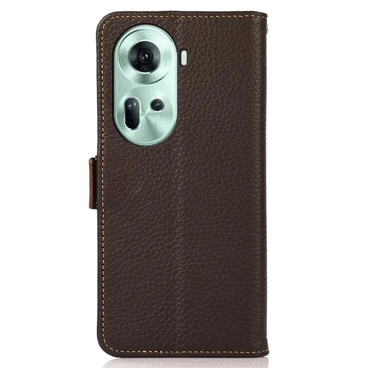 KHAZNEH Pour Oppo Reno11 5G (Global) Étui magnétique RFID Blocking Litchi Texture Coque de téléphone - Marron