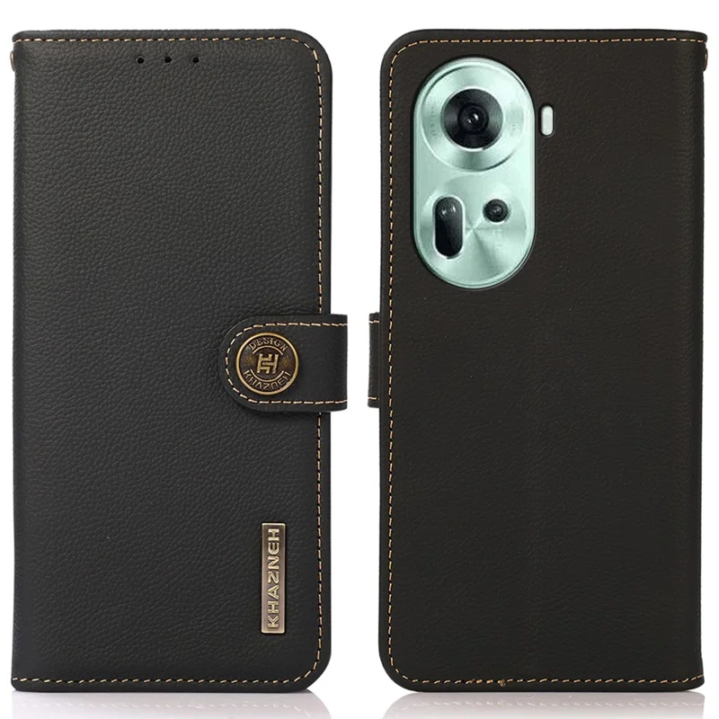KHAZNEH para Oppo Reno11 5G (Global) Case Genuine Cow Leather Cover Phone Wallet - Preto