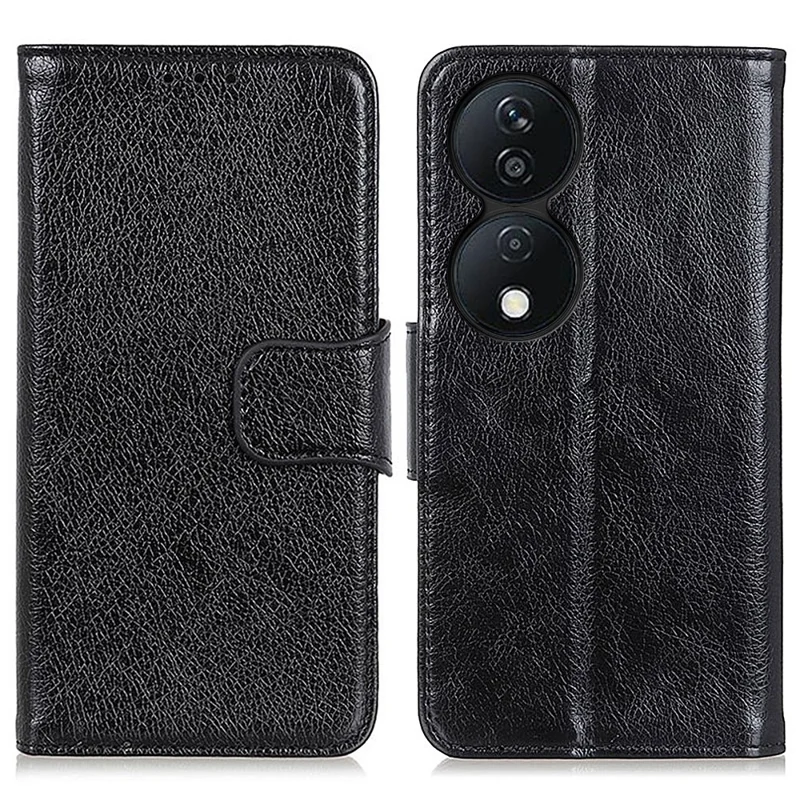 For Honor X7b 4G / 90 Smart / Play 50 Plus 5G Wallet Case Nappa Texture Split Leather Phone Cover - Black