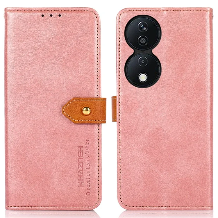 KHAZNEH For Honor X7b 4G / 90 Smart / Play 50 Plus 5G Phone Cover Golden Buckle PU Leather Magnetic Case - Rose Gold