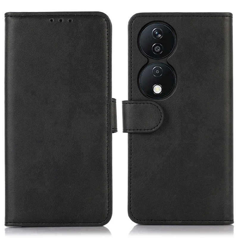For Honor X7b 4G / 90 Smart / Play 50 Plus 5G Phone Wallet Case Cowhide Texture PU Leather Cover - Black