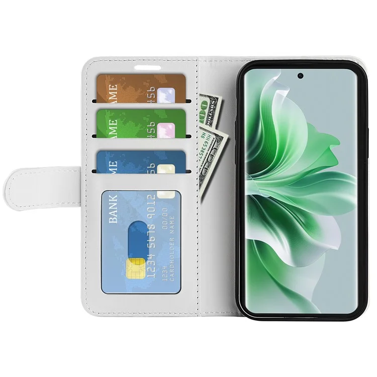 Для Oppo Reno11 5G (Global) Crazy Horse Texture Wallet Case PU Leather Folding Stand Phone Cover - White