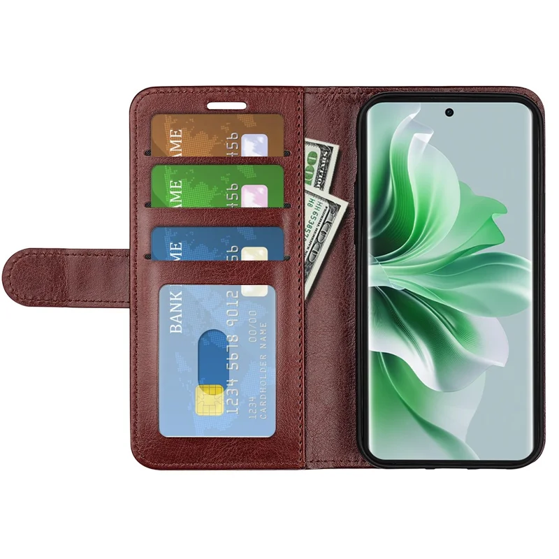 For Oppo Reno11 5G (Global) Crazy Horse Texture Wallet Case PU Leather Folding Stand Phone Cover - Brown