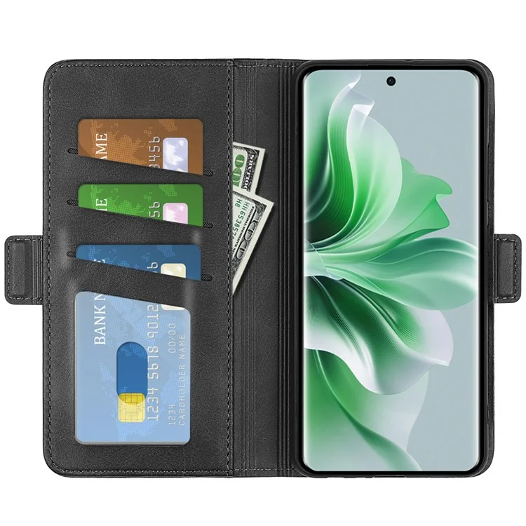 For Oppo Reno11 5G (Global) Leather Phone Case Dual Magnetic Clasp Flip Protective Cover - Black