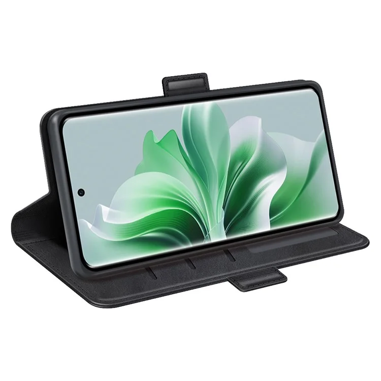 For Oppo Reno11 5G (Global) Leather Phone Case Dual Magnetic Clasp Flip Protective Cover - Black
