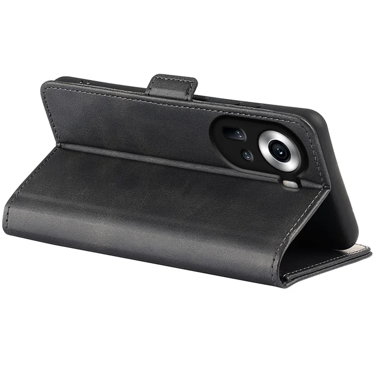 For Oppo Reno11 5G (Global) Leather Phone Case Dual Magnetic Clasp Flip Protective Cover - Black